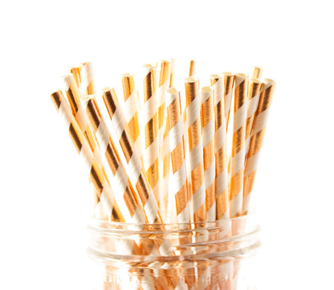 Rose Gold Foil Stripe Paper Straw