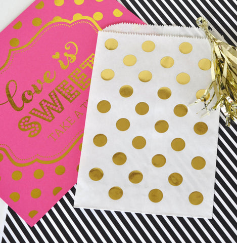 Polka Dot White and Gold Favor Bag