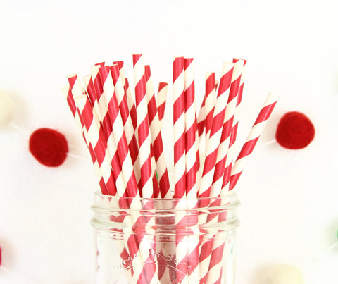 Red Foil Stripe Paper Straw