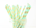 Metallic Gold  & Mint Stripe Paper Straw