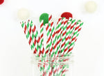 Metallic Red & Green Stripe Paper Straw