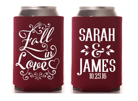 Fall In Love Wedding Can Cooler