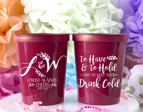 To Have and to Hold Stadium Cup - Monogram Cups - Wedding Favors - Cocktail Cups - Reusable Cups - Reception Cups - Bridal Shower Favors