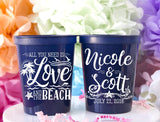 Beach Wedding Stadium Cup - Custom Plastic Cups - Destination Wedding Favor - Tropical Wedding Decor - Plastic Cocktail Cup - Summer Wedding