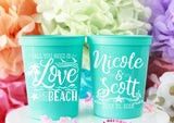 Beach Wedding Stadium Cup - Custom Plastic Cups - Destination Wedding Favor - Tropical Wedding Decor - Plastic Cocktail Cup - Summer Wedding