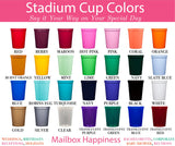 Wedding Cups Plastic Cups Stadium Cups Personalized Cups Custom Wedding Cups Monogram Cups Wedding Party Cups Monogrammed Cups Drink Cups