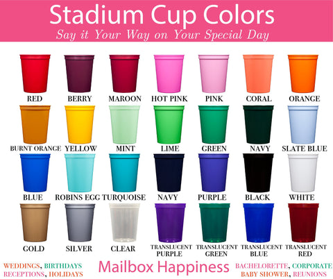 Just Married Wedding Reception Favors for Guests Personalized Cups Stadium Cups Destination Wedding Stadium Cups Plastic Cups Party Cups