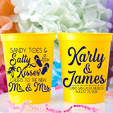 Beach Wedding Cups Sandy Toes Salty Kisses Cheers to New Mr & Mrs Party Cups Tropical Wedding Destination Wedding Custom Wedding Favors