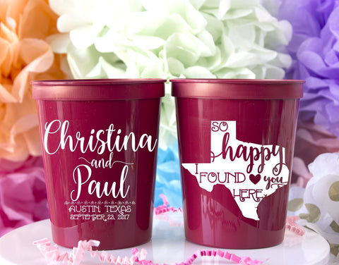Texas Wedding Stadium Cup - Bridal Shower Decor - Texas Wedding Favors - Engagement Party Gifts - Custom Cocktail Cups - Reusable Cup