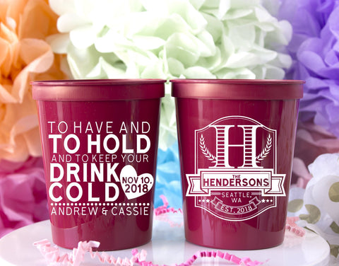 Monogram Wedding Stadium Cup - Custom Plastic Cups - Custom Reception Favors - Bar Crawl Cups - Wedding Favor - Plastic Cocktail Cups