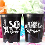 50 Rocks 50th Birthday Personalized Cups Guitar Theme Rock n Roll Stadium Cups Happy Birthday Party Cups Cheers to 50 Years Custom Cups