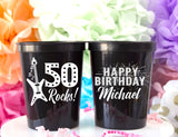 50 Rocks 50th Birthday Personalized Cups Guitar Theme Rock n Roll Stadium Cups Happy Birthday Party Cups Cheers to 50 Years Custom Cups