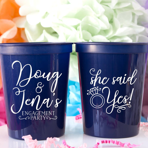 Personalized Cups Wedding Cups She Said Yes Engagement Party Couples Shower Bridal Shower Cups Stadium Cups Custom Cups Wedding Favors