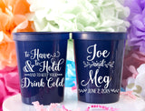 Custom Wedding Cups Personalized Wedding Favors for Guests Stadium Cups Wedding Party Cups Wedding Welcome Bag Rehearsal Dinner Printed Cups