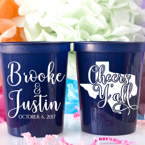 Texas Wedding Favors for Guests Destination Wedding Cups Austin Wedding Rustic Wedding Personalized Wedding Cups Cheers Y'all Plastic Cups
