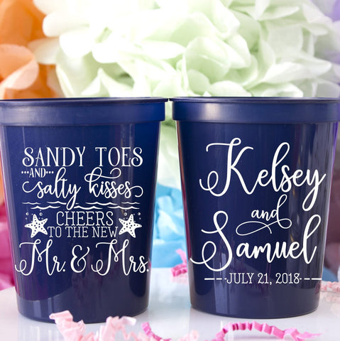 Sandy Toes Salty Kisses Beach Wedding Personalized Cups