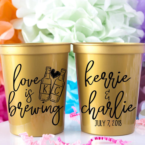 Personalized Wedding Cups Plastic Wedding Stadium Cups Wedding Favors for Guests Custom Party Cups Gold Wedding Decor Custom Plastic Cups