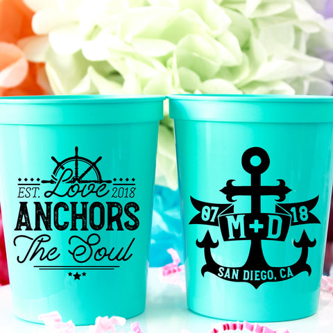 Nautical Wedding Personalized Cups Anchor Wedding Favors for Guests Boat Wedding Love Anchors the Soul Wedding Cups Coastal Wedding Decor