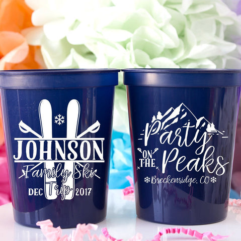 Personalized Wedding Cups Mountain Wedding Ski Trip Party on the Peaks Adventure Wedding Colorado Favors Family Ski Trip Cups Plastic Cups