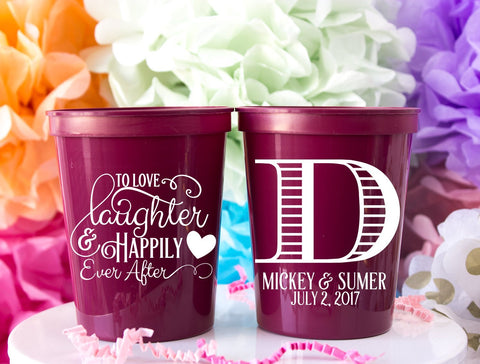 Monogram Wedding Cups Wedding Stadium Cups Wedding Party Cups Plastic Party Cups Personalized Cups Love Laughter Happily Ever After