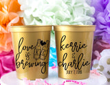 Personalized Wedding Cups Plastic Wedding Stadium Cups Wedding Favors for Guests Custom Party Cups Gold Wedding Decor Custom Plastic Cups