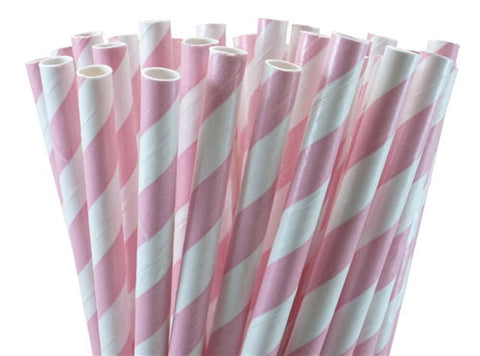 Blush Pink Stripe Paper Straw