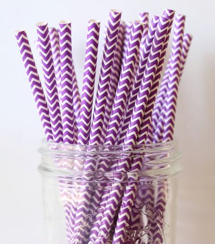 Purple Chevron Paper Straw