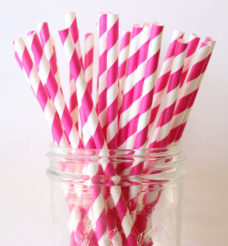 Pink Stripe Paper Straw