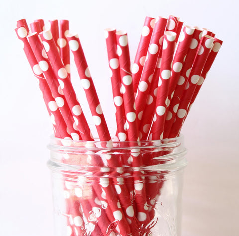 Red with White Polka Dot Paper Straw