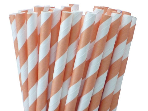 Peach Stripe Paper Straw