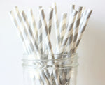 Silver Stripe Paper Straw