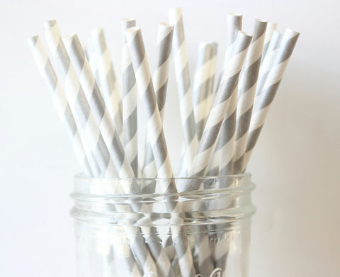 Silver Stripe Paper Straw