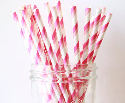 Pink Multi Stripe Paper Straw