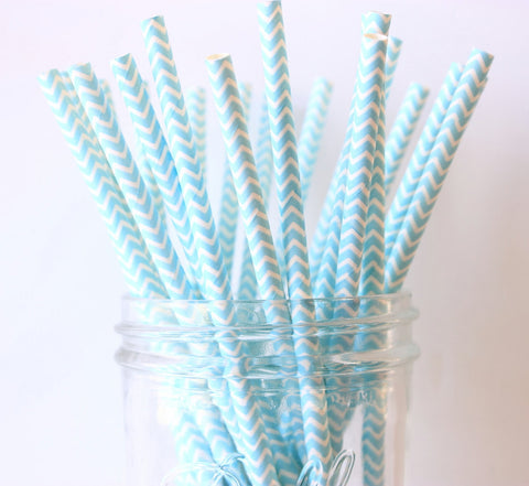 Light Blue Stripe Paper Straw