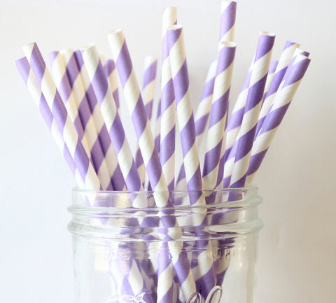 Light Purple Stripe Paper Straw