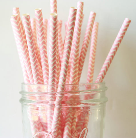 Blush Pink Chevron Paper Straw