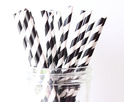 Black Stripe Paper Straw