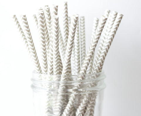 Grey Chevron Paper Straw