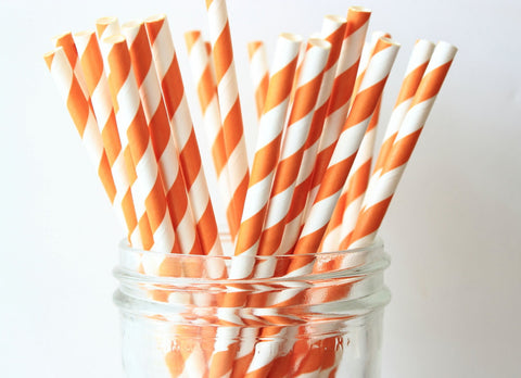 Orange Stripe Paper Straw