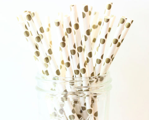 Gold Polka Dot Paper Straw