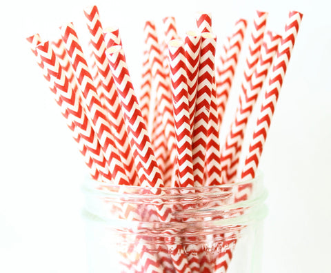 Red Chevron Paper Straw