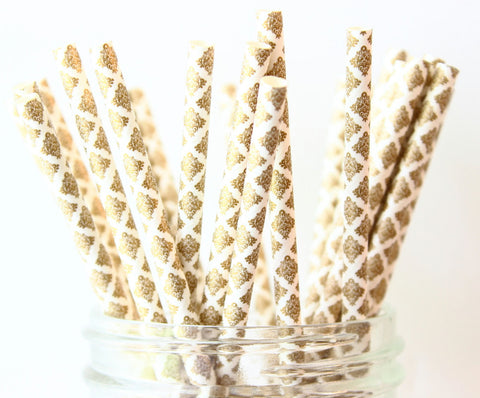 Gold Damask Paper Straw