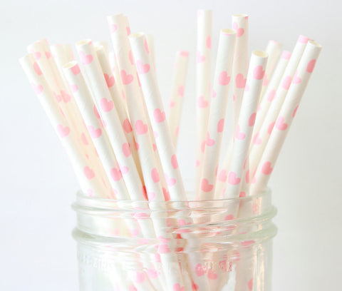 Blush Pink Heart Paper Straw