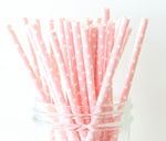 Blush Pink with White Polka Dot Paper Straw