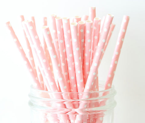 Blush Pink with White Polka Dot Paper Straw