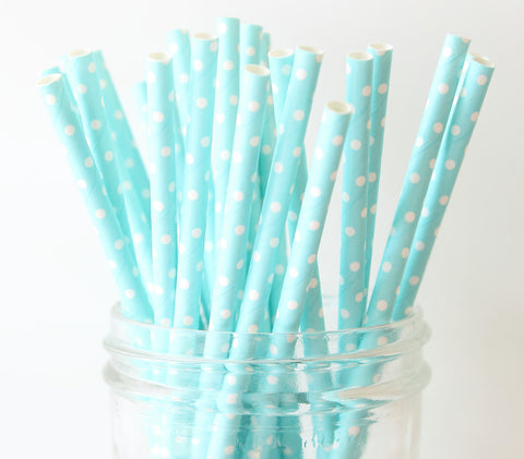 Light Blue with White Polka Dot Paper Straw