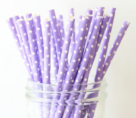 Light Purple wih White Polka Dot Paper Straw