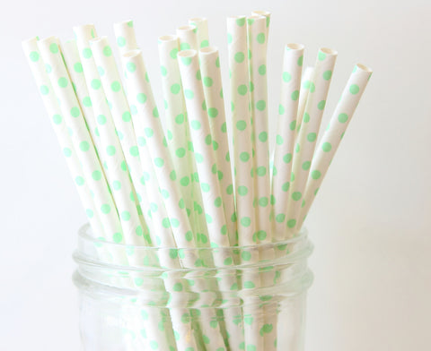 Mint Green Polka Dot Paper Straw