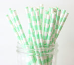 Mint Green Horizontal Stripe Paper Straw