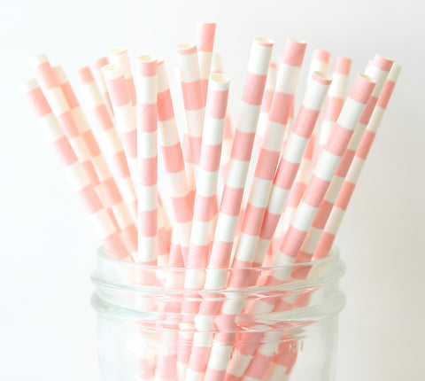 Blush Pink Horizontal Stripe Paper Straw